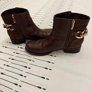 Sam Edelman Brown Leather Ankle Booties with Gold Buckle
